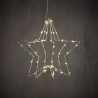 Edelman Kerstster hangend op batterijen | 30 cm | Warm wit | Zilver | 60 lampjes |