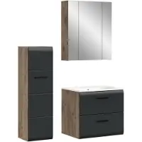 Furnilux Moderne badcombinatie met spiegelkast en wastafel en eiken 4-delige