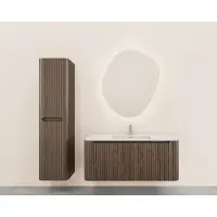 Wiesbaden Onderkast Sulora 120x48 cm Afgeronde Hoeken Geribbeld Met 1 Lade 1 Uitsparing Bruin Eiken