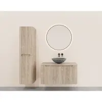 Wiesbaden Onderkast Sulora 80x48 cm Afgeronde Hoeken Geribbeld Met 1 Lade 1 Uitsparing Licht Eiken