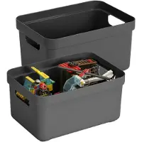 Sunware Opbergboxen Sigma - kunststof - antraciet - 6x box met inhoud - 5 liter - 25 x 18 x 12 cm - opslag manden - bakken