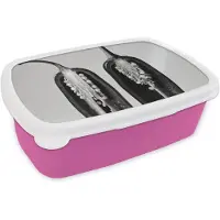 MuchoWow Broodtrommel Roze - Lunchbox Pepers - Zwart - Wit - Zaadlijsten - Brooddoos 18x12x6 cm - Brood lunch box - Broodtrommels voor kinderen en volwassenen