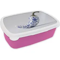 MuchoWow Broodtrommel Roze - Lunchbox Chilipeper - Keramiek - Blauw - Brooddoos 18x12x6 cm - Brood lunch box - Broodtrommels voor kinderen en volwassenen