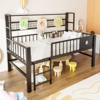 Merax Kinderbed 90x200 cm - halfhoogslaper met metalen frame en opbergruimte - voor kinderen en tieners - zwart - zonder matras