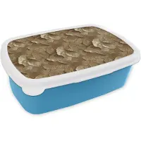 MuchoWow Broodtrommel Blauw - Lunchbox Organisch - Patroon - Bladeren - Goud - Brooddoos 18x12x6 cm - Brood lunch box - Broodtrommels voor kinderen en volwassenen