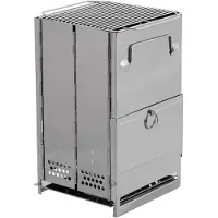 Fox Outdoor Rocket Stove - Buitenkachel - RVS - opvouwbaar met grill - medium - ca. 35 x 20 x 20 cm (H x B x D)