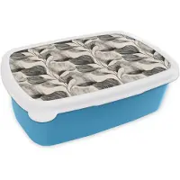 MuchoWow Broodtrommel Blauw - Lunchbox Botanisch - Bladeren - Zwart - Brooddoos 18x12x6 cm - Brood lunch box - Broodtrommels voor kinderen en volwassenen
