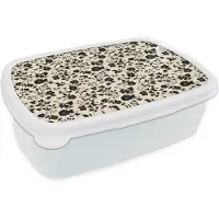 MuchoWow Broodtrommel Wit - Lunchbox Bloemen - Dessin - Zwart - Brooddoos 18x12x6 cm - Brood lunch box - Broodtrommels voor kinderen en volwassenen