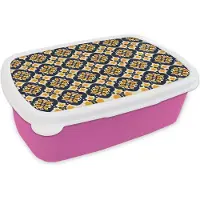 MuchoWow Broodtrommel Roze - Lunchbox Patroon - Siertegel - Kleurrijk - Brooddoos 18x12x6 cm - Brood lunch box - Broodtrommels voor kinderen en volwassenen