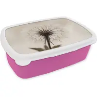 MuchoWow Broodtrommel Roze - Lunchbox Paardenbloem - Minimalistisch - Wit - Brooddoos 18x12x6 cm - Brood lunch box - Broodtrommels voor kinderen en volwassenen