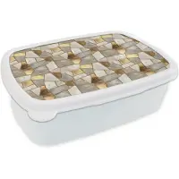 MuchoWow Broodtrommel Wit - Lunchbox Mozaïek - Marmer print - Goud - Brooddoos 18x12x6 cm - Brood lunch box - Broodtrommels voor kinderen en volwassenen