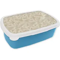MuchoWow Broodtrommel Blauw - Lunchbox Abstract - Lijnen - Beige - Brooddoos 18x12x6 cm - Brood lunch box - Broodtrommels voor kinderen en volwassenen