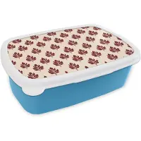 MuchoWow Broodtrommel Blauw - Lunchbox Botanisch - Patroon - Bordeaux - Brooddoos 18x12x6 cm - Brood lunch box - Broodtrommels voor kinderen en volwassenen