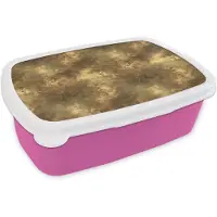 MuchoWow Broodtrommel Roze - Lunchbox Antiek - Metaallook - Goud - Brooddoos 18x12x6 cm - Brood lunch box - Broodtrommels voor kinderen en volwassenen