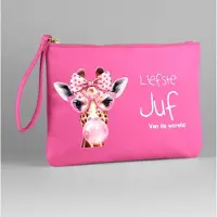 Bagbase Roze juf etui- juf cadeau- einde schooljaar- liefste juf-giraf etui knal roze.