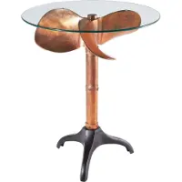 Invicta Handgemaakte bijzettafel OCEAN 75cm koper zwart glazen blad rond metaal maritiem - 42726