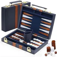 DNA Backgammon - Backgammon Koffer - Backgammon Reiseditie - Backgammon Hout - Marineblauw - 29cm x 20cm x 1cm