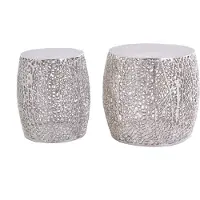 Invicta Set van 2 filigrane design salontafels ABSTRACT LEAF antiek zilver handgemaakt rond - 43226