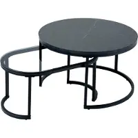 Invicta Design salontafel set van 2 ELEGANCE 70cm zwart grijs marmer metalen frame - 43641