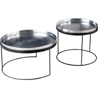 Invicta Set van 2 ronde salontafels ELEMENTS 60cm zilverzwart metalen dienblad bijzettafel - 42729