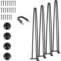Sweiko Set van 4 tafelpoten, hairpin-stijl, tafelglijders, 710 mm hoog, montageplaat 110x110 mm, koolstofstaal, matzwarte poedercoating, tafelvoeten met rubberen voetbescherming, draagvermogen 408 kg