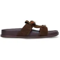 Manfield Bruine suède sandalen met franjes en kralen | Maat 39