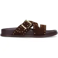 Manfield Bruine suède slippers met studs | Maat 38