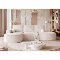 Fun-Möbel Eckbank, slaapbank, bank ARLET, bekleed met stof Abriamo in crème kleur, met een chaise longue aan de linkerkant