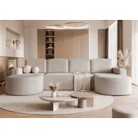 Fun-Möbel Woonkamerbank met slaapfunctie, model ARLET, bekleed met stof Riviera in een lichtbeige kleur