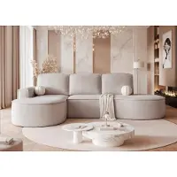 Fun-Möbel Eckbank, slaapbank, bank ARLET, bekleed met stof Riviera, lichtbeige, met ottoman aan de linkerkant
