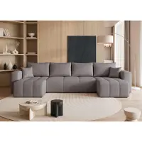 Fun-Möbel Woonkamerbank met slaapfunctie, model LEROS, bekleed met stof Manila in de kleur grijs