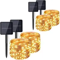 Feilicious 4 stuks 120 LED, 12 meter lange solarverlichting voor buiten, solar lampen voor tuin, warm wit licht, model E0266