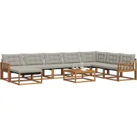 vidaXL Buiten bank set met kussen 9 pcs Natuurlijk en Licht Grijs