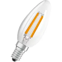Osram LED lamp in classic mini candle shape, with decorative LED filament in frosted design, energy efficiency class A, E14, 1.2 W, 255 lm, 2700 K, warm white. 100% light straight away.