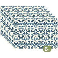 KitchenYeah Placemats - 6 stuks - 45x30 cm - Placemat kunststof - Flora - Modern - Blauw - Borden onderleggers - Decoratie voor op tafel - Keuken tafeldecoratie accessoires - Vinyl onderlegger - Tafelversiering