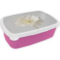 MuchoWow Broodtrommel Roze - Lunchbox Bloem - Minimalistisch -Wit - Brooddoos 18x12x6 cm - Brood lunch box - Broodtrommels voor kinderen en volwassenen
