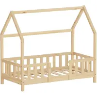 ML-Design Kinderbed Huisbed 70x140 cm van natuurlijk dennenhout met beschermdak en lattenbodem Houten bed