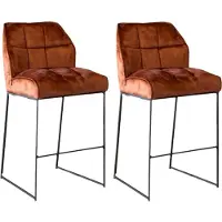 Bronx71 Velvet barkruk Janna koper 82 cm - Barkrukken set van 2 - barstoel