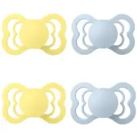 BIBS Supreme Fopspenen Set 4 stuks - Maat 2 / 6-18 maanden - Latex - Sunshine 2x - Baby Blue 2x