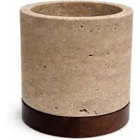 Mooisa Travertine kaarshouder L Ø9,5x9cm incl. hout plateau -