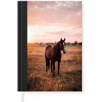 MuchoWow Notitieboek - Schrijfboek - Paard - Zonsondergang - Bruin - Notitieboekje klein - A5 formaat - Schrijfblok