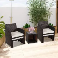 Laura Rotan Tuin Loungeset 5-Delig met Opbergruimte en Kussens – 2 Stoelen, 2 Krukken & Salontafel 59x53,5x77,5 cm / 40x40x40 cm / 49x40x28 cm – Compact Balkon & Terras Meubelset Wit –