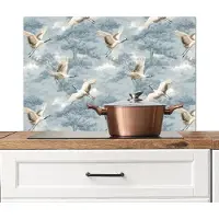 KitchenYeah Spatscherm keuken 80x55 cm - Kookplaat achterwand Wolken - Kraanvogels - Blauw - Muurbeschermer - Spatwand fornuis - Hoogwaardig aluminium