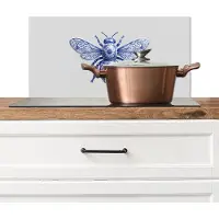KitchenYeah Spatscherm keuken 60x30 cm - Kookplaat achterwand Bij - Modern - Delfts - Blauw - Muurbeschermer - Spatwand fornuis - Hoogwaardig aluminium