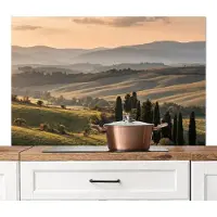 KitchenYeah Spatscherm keuken 120x80 cm - Kookplaat achterwand Toscaans - Landschap - Heuvels - Muurbeschermer - Spatwand fornuis - Hoogwaardig aluminium