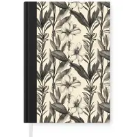 MuchoWow Notitieboek - Schrijfboek - Klassiek - Botanisch - Zwart - Beige - Notitieboekje klein - A5 formaat - Schrijfblok