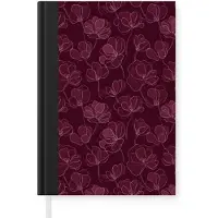 MuchoWow Notitieboek - Schrijfboek - Bloemen - Patroon - Bordeauxrood - Notitieboekje klein - A5 formaat - Schrijfblok