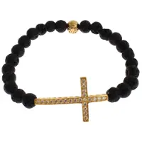 Nialaya Lavasteen Goud Helder CZ Kruis 925 Zilveren Armband