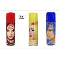 Goodmark 3x Haarverf/haarspray geel/rood/blauw 125 ml - Intense red/ sunny yellow / sky blue - Word bezorgd in doos ivm beschadiging - Festival thema feest carnaval haar kleurspray party