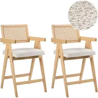 Beliani Set van 2 barstoelen AVA Hout Lichtbruin/beige